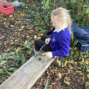 student sitting on a wooden bench outside