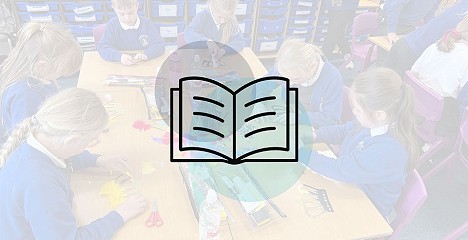 Disgyblion Ysgol Bryn Garth gyda eicon Prospectus dros y llun